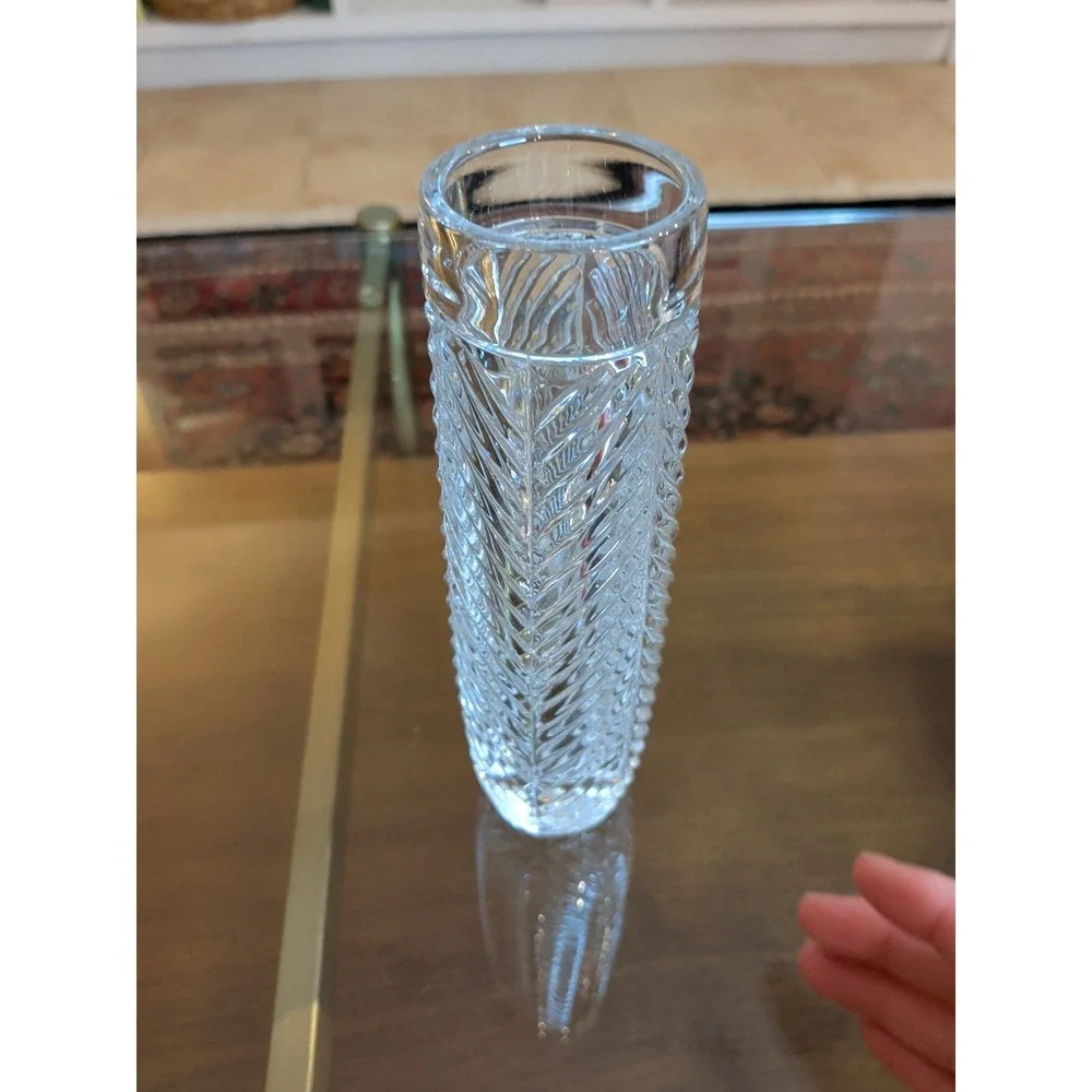 Crystal Ralph Lauren Herringbone Bud Vase, Excellent Condition, 7.5